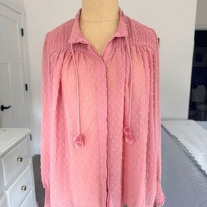 Matilda Jane / Good Hart Swiss Dot Rosewood Pink Top with Tassels Size Small